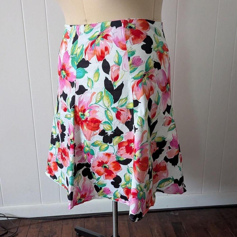 White Floral Vintage Midi Skirt by NY Collection Size XL